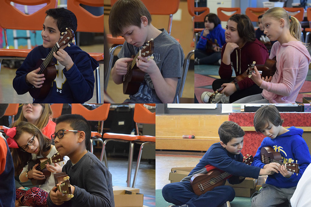 Students playing ukuleles